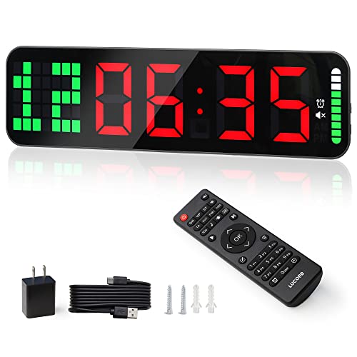 LUCORB Gym Timer, 15' Large Digital Wall Clock for Gym Interval Workout with Time Progress Bar Countdown/Up Stopwatch, Remote Control for Home Gym Garage Boxing Crossfit Fitness