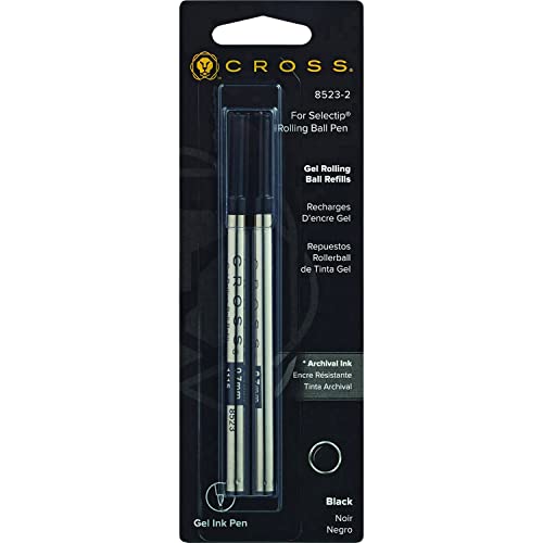 Cross Rollerball Gel Ink Refill for Selectip Pens, Medium, 8523-2 – Black (Pack of 2)