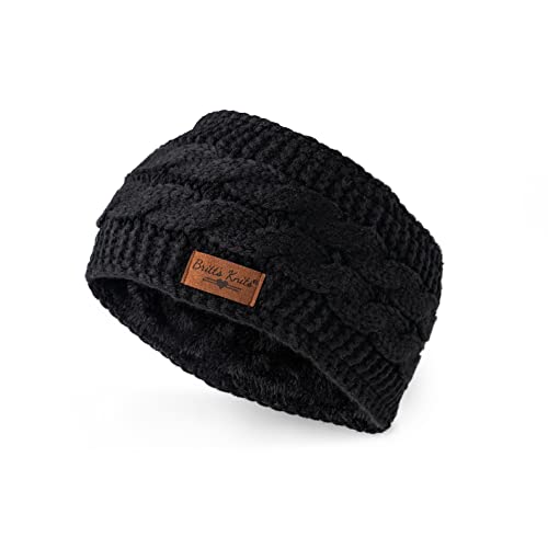 Britt's Knits Cable Knit Warm Plush-Lined Headwarmer One Size - Midnight Black