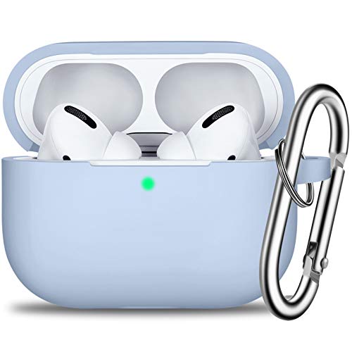 R-fun AirPods Pro Case Cover with Keychain, Full Protective Silicone Skin Accessories for Women Girl with Apple 2019 Latest AirPods Pro Case, Front LED Visible-Sky Blue