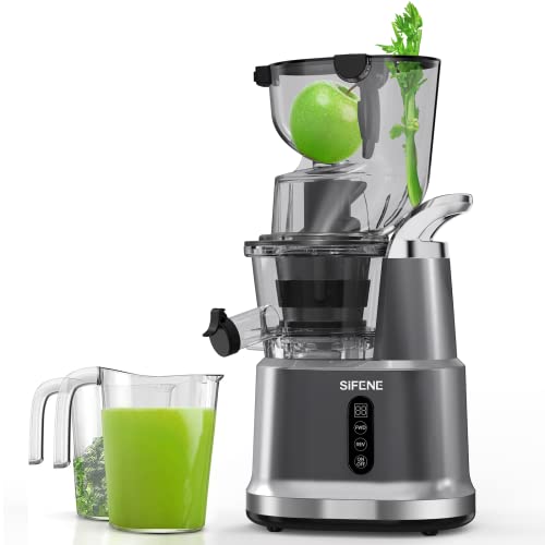 SiFENE Cold Press Juicer Machines, Big Mouth 83mm Opening Whole Slow Masticating Juicer, Easy-Clean Juice Extractor Maker For Full-Bodied Fruit & Veg Juice, High Yield, BPA-Free, Gray