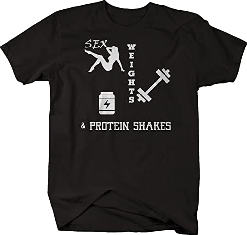PS Prints Sex Weights Protein Shakes Square Gym Tshirts for Men XL Black
