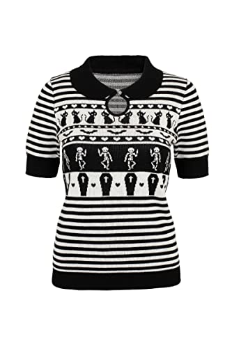 Hell Bunny Dance Macabre Jumper Gothic Cat Skeleton Coffin Keyhole Knitted, Black, L