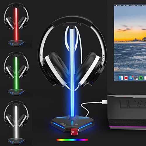 COZOO RGB Headphone Stand with 2 USB2.0 Extension Charging Port Extender Cord,Headset Stand Holder for Gamer Desktop Table Game Earphone Accessories,PC Gaming Accessories for Gamer,Gifts for Boyfriend