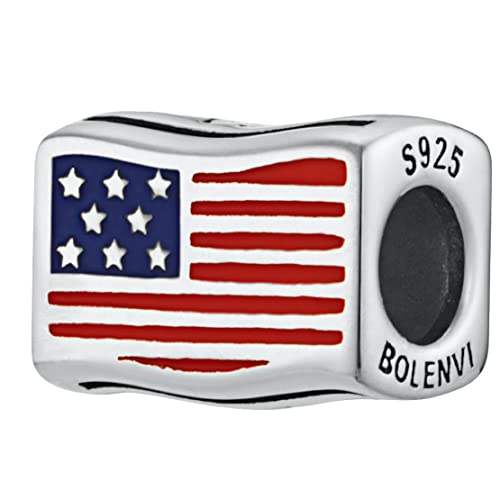 Flags Travel Country 925 Sterling Silver Charm Bead For Pandora & Similar Charm Bracelets or Necklaces (United States of America USA)
