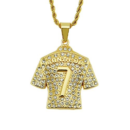 Jersey Necklace for Men, Hip Hop Ronaldo No. 7 Jersey Necklace Number 7 Soccer Jersey Pendant Necklace Men’s Football Player 7 Jersey Charm Necklace Jewelry Gift Football Star Memorial Necklace