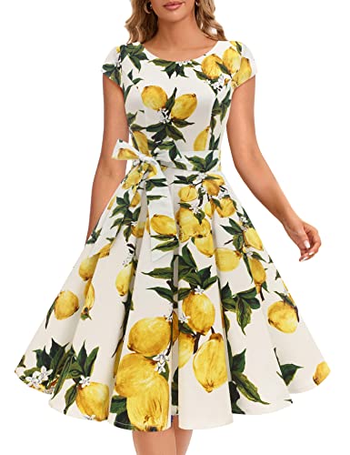 Dressystar Women Vintage 1950s Retro Rockabilly Prom Dresses Cap-Sleeve XL Lemon