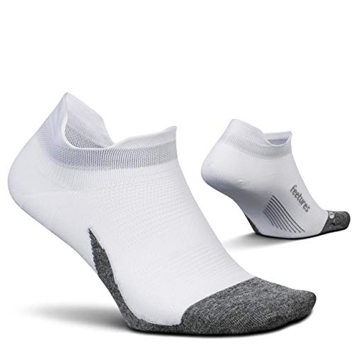 Feetures Elite Ultra Light No Show Tab Solid- Running Socks for Men & Women, Athletic Compression Socks, Moisture Wicking- Large, White