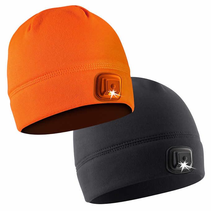 2-Pack LED Hat Light - POWERCAP 3.0 USB Rechargeable LED Beanie Light Hat - Light Up Hat with Ultra Bright LEDs and IPX4 Water Resistance for Running, Biking and Camping - Blaze Orange and Black