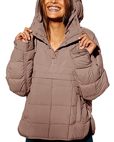 Fazortev Womens Oversized Puffer Jacket Quilted Dolman Hoodies Pullover Long Sleeve Lightweight Warm Tops Coat
