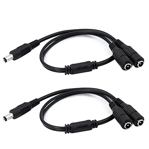 GINTOOYUN DC Y Splitter Cable 1 Male to 2 Female,5.5mm x 2.1mm DC Power Extension Adapter Cable,for CCTV Surveillance Cameras,Surveillance Routers,DVR,and More（2PCS