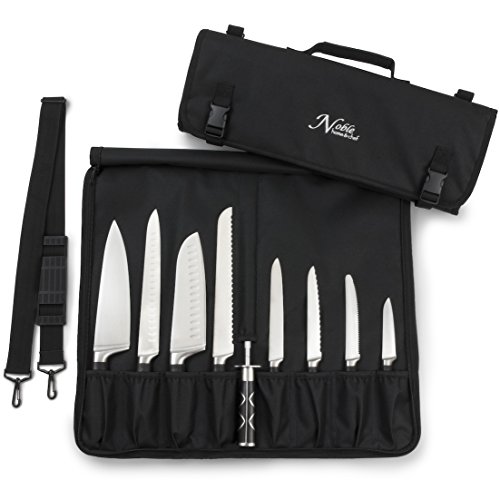 Chef Knife Bag (8+ Slots) is Padded and Holds 8 Knives PLUS Your Meat Cleaver, Knife Hone, Utensils, and a Zipped Pouch for Tools. Durable Knives Carrier also Includes a Name Card Holder. (Bag Only)