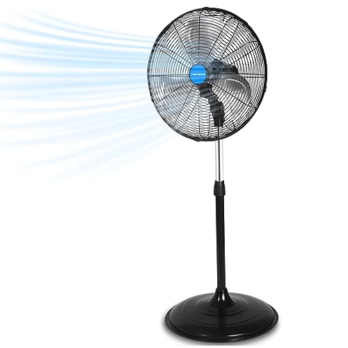 KEN BROWN 20 Inch Pedestal Floor Fan, Oscillating Standing Fan, Adjustable Height, 3 Speeds, Aluminum Blades, Metal Stand Up Fan For Industrial, Commercial, Residential, Shop
