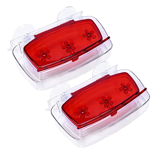 Juegoal 2 Pack Window Hummingbird Feeder, Bird Feeding Tray with 3 Feeding Stations, Outdoor Hummingbird Perch, 8-Ounce