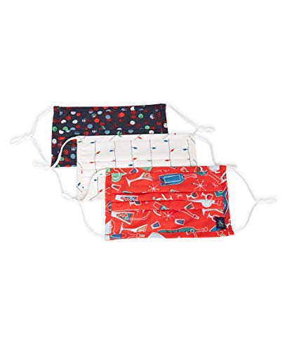 Original Penguin Reusable Pleated Woven Fabric Face Masks (Pack of 3, Assorted Prints and Colors), Holiday Pack, One Size
