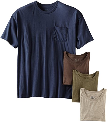 Fruit of the Loom Men's Pocket Crew Neck T-Shirt (Pack of 4), Assorted Earth Tones, Large