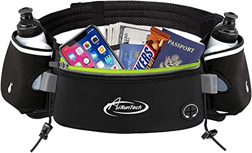 AiRunTech Hydration Running Belt with Bottles Zero Bounce Design for Running, Triathlon, Ironman, Marathon, 10K, 5K, Trail Fit for Most Smartphones(2 * 6 OZ bottle)
