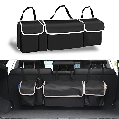UYYE Car Trunk Hanging Organizer, Thick Backseat Storage Bag with 4 Pockets and 3 Adjustable Shoulder Straps, Foldable Interior Accessories Releases Trunk Space
