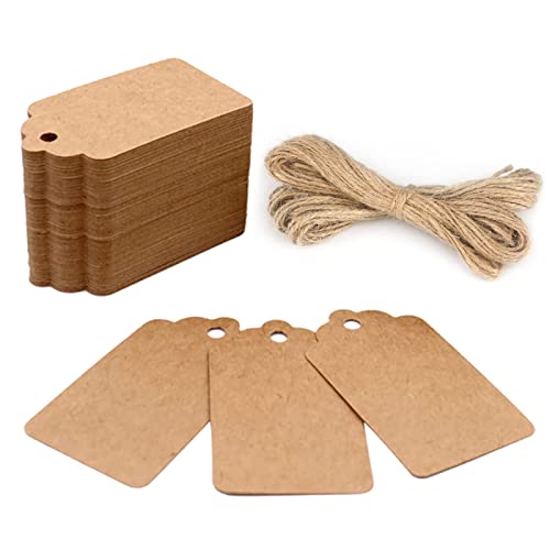 G2PLUS Price Tags, Kraft Paper Gift Tags,100 PCS Paper Tags with String,2.75''×1.57'' Blank Labeling Tags for Arts and Crafts, Wedding Christmas Day Thanksgiving, Clothing