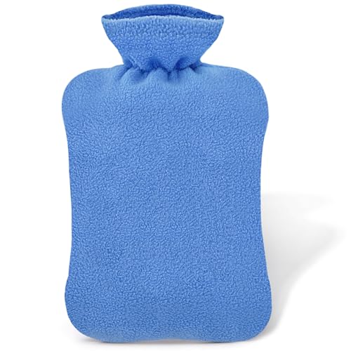 Attmu Hot Water Bottle with Cover Knitted, Transparent Hot Water Bag 2 Liter - Blue