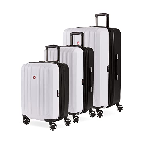 SwissGear 8028 Hardside Expandable Spinner Luggage, Black/White, 3-Piece Set (19/24/28)