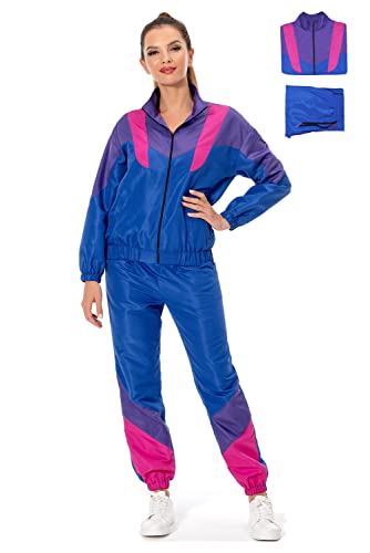 MASSWO Women 80s Sportswear Set 2 Piece Outfits Casual Sweatsuits Retro Vintage Purple Tracksuit