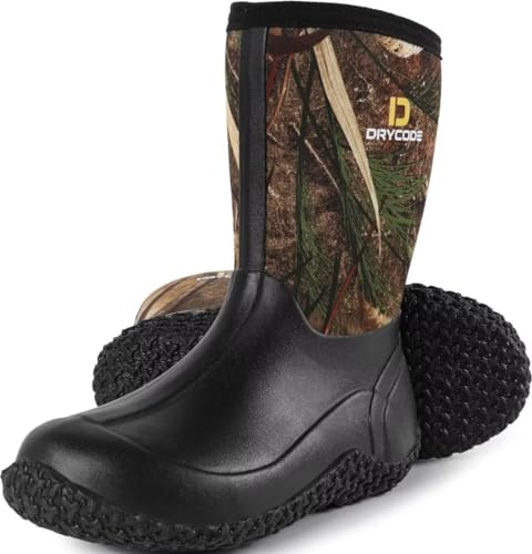 D DRYCODE Kids Rubber Rain Boots, Waterproof 5.5mm Insulated Neoprene, Anti-Slip Mud Rain Boot for Boys & Girls, Reed Grass, Size 1-13