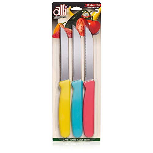 Alfi All-Purpose Knives Aerospace Precision Pointed Tip - Home And Kitchen Supplies - Serrated Steak Knives Set | Made in USA (Pastel Multi-Color)