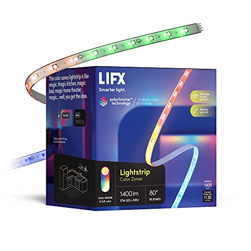 LIFX Lightstrip Color Zones, Wi-Fi Smart LED Light Strip, Full Color with Polychrome Technology, No Bridge Required, Works with Alexa, Hey Google, HomeKit and Siri, 80' Kit