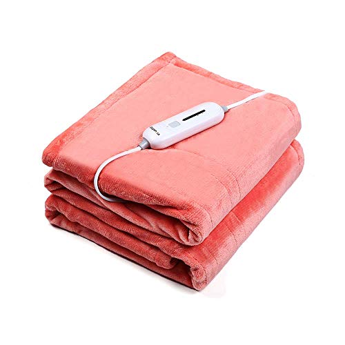 Wapaneus Foot Pocket Heated Blanket Electric Throw with 3 Heating Levels and Auto Shut Off, Flannel Fast-Heating Heated Throw 50' x 60', ETL Listed,Machine Washable, Pink
