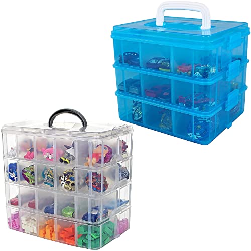 Bins & Things Stackable Toys Organizer Storage Case Compatible with BeyBlade, Hot Wheels, Lego Toy Organizer with 40 Adjustable Compartments Compatible with LOL Surprise Dolls, LPS