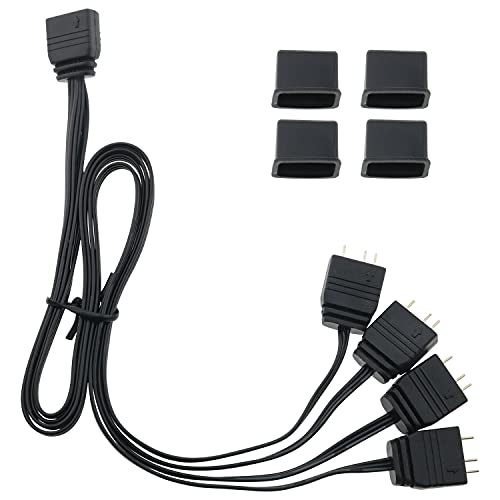 CZQC ARGB Splitter Cable 5V 1 Female to 4 Male 3 Pin ARGB Extension Cable for Computer Chassis, CPU Cooler and 5v ARGB Fan 33.5cm/13.19inch