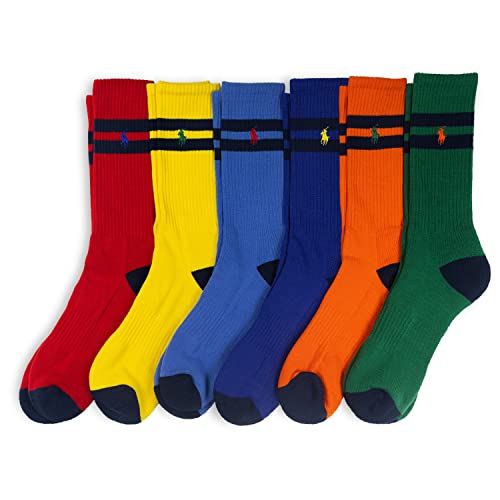 POLO RALPH LAUREN Mens Classic Solid Socks - 6 Pair Pack Athletic Arch Support And Comfort Cushioning Repreve Sport Twisted Stripe Crew, Twisted Stripe, 6-12.5 US