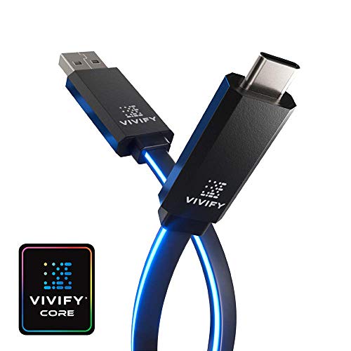 VIVIFY ACESO W10 RGB Led Gaming Light up Type C USB 3.1 3.2 Gen 2 Quick Charge 3 QC3 10 Gbps Car Mobile Cable Blue 3.2ft
