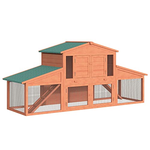 PawHut Large Wood Rabbit Hutch Outdoor Materials Safer for Pets & Climate-Friendly, Big Rabbit Cage, Weatherproof , Natural
