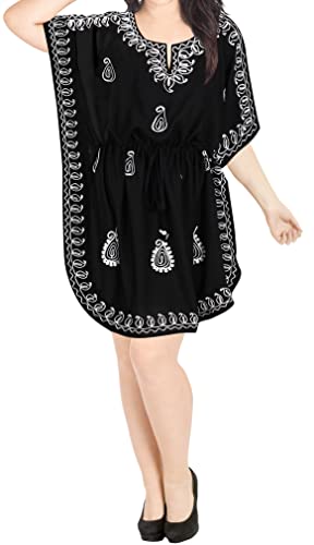 LA LEELA Women's Short Sleeve Beachwear Summer Casual Bikini Cover-Up Vacation Mini Cover Ups for Swimwear Women Dress Mothers Day Gifts 2X-3X Moonlight, Solid