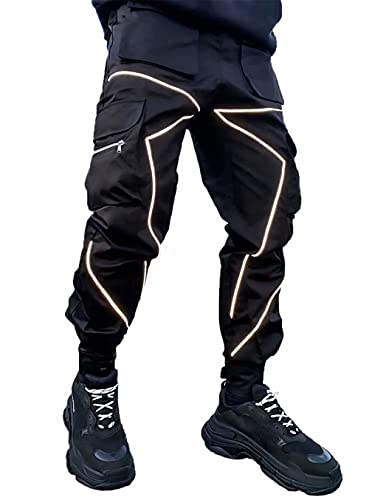 Mens Cargo Pants Hip Hop Techwear Harem Pant Jogger Sweatpants with Pockets Jogging Punk Black L