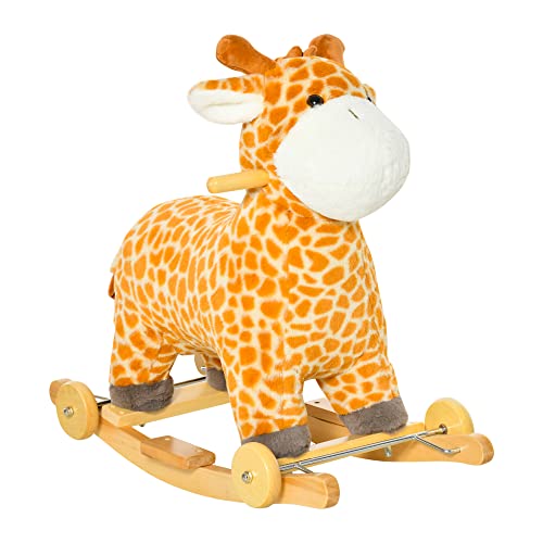 Qaba 2-in-1 Kids Plush Ride-On Rocking Horse Toy, Giraffe-Shaped Plush Rocker with Realistic Sounds for Children 3 to 6 Years, Yellow