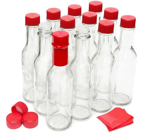 nicebottles Hot Sauce Bottles with Red Caps & Shrink Bands, 5 Oz - Case of 12