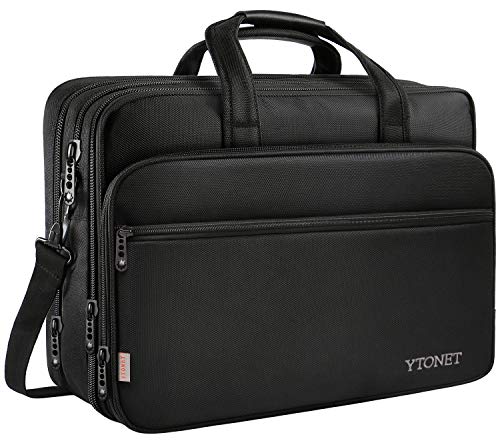 Ytonet Laptop Bag, Expandable Briefcases for Men Fits up 17.3 Inch Laptop Notebook, Water Resistant Laptop Case Organizer Compartment Computer Bag with Luggage Strap for Work Bussiness Travel, Black