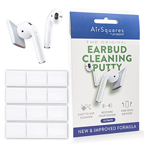 AirSquares Earbud Cleaning Putty - The Original - AirPod Cleaner Kit | Remove Wax, Dirt & Gunk from The Speaker Grille & Other Surfaces of AirPods, Earbuds & Tech Devices | (12-Pack)