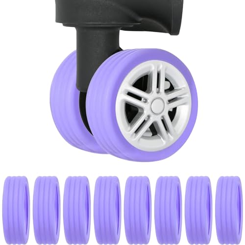 Luggage Wheels Covers, 8 Pcs Luggage Caster Cover for Most 8-Spinner Wheels Luggage Sets,Luggage Spinner Wheel Silicone Protective Cover with Wear-Resistant, Anti-Noise (Purple)