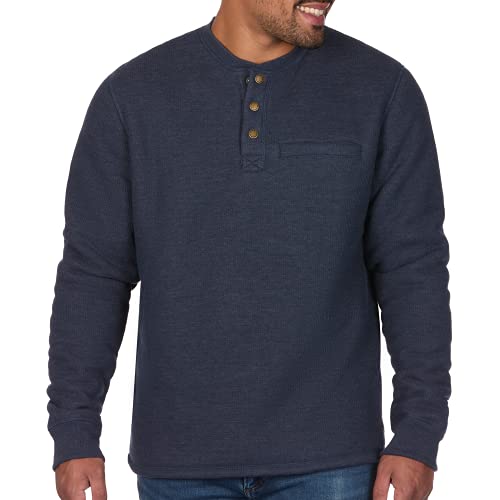 The American Outdoorsman Sherpa Lined Waffle Henley for Men - Thermal Long Sleeve Shirt Bonded Sherpa Lining for Outdoors (Indigo Heather, XL)