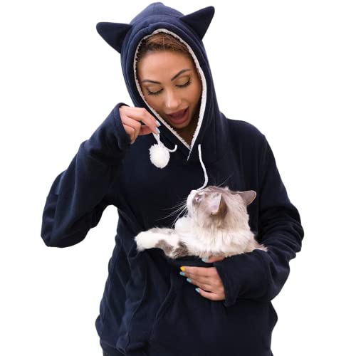 KangaKitty Cat Pouch Hoodie Cat Hoodie with Ears Cat Sweatshirt Small Dog Pouch Hoodie Womens Long Sleeve Sweatshirt Pullover Sweatshirt Kangaroo Hoodie Wearable Cat Carrier (X-Large)