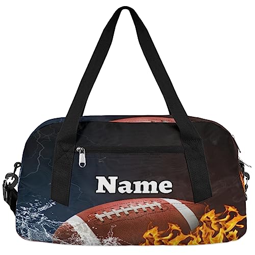 Herdesigns Football Custom Name Kids Duffel Overnight Bag for Little Boys Girls Teen, Football Sport Personalized Small Gym Sport Duffel Bag Travel Weekender Tote Dance Bag, Customized Kids Gifts