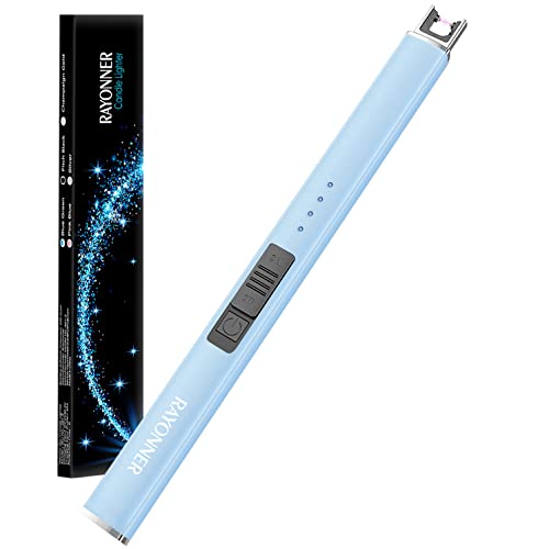 RAYONNER Candle Lighter Plasma Arc Lighters Windproof Flameless with USB Rechargeable Battery Double Safety Switch (1Pack, Sierra Blue)