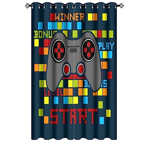 Modern Digital Gamepad Curtains - Video Game Colourful Abstract Game Gamepad Thermal Insulated Blackout Curtains - Grommet Top Window Treatment Drapes for Bedroom 84L x 26W,2 Panels