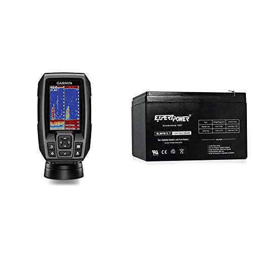 Garmin Striker 4 with Transducer, 3.5' GPS Fishfinder with Chirp Traditional Transducer Bundle with ExpertPower 12V 7 Amp EXP1270 Rechargeable Lead Acid Battery
