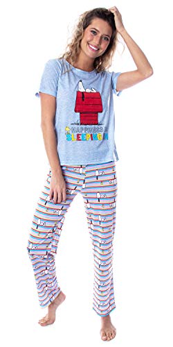 INTIMO Peanuts Women's Snoopy Happiness is Sleeping In Shirt And Pants Sleepwear Pajama Set (Medium)