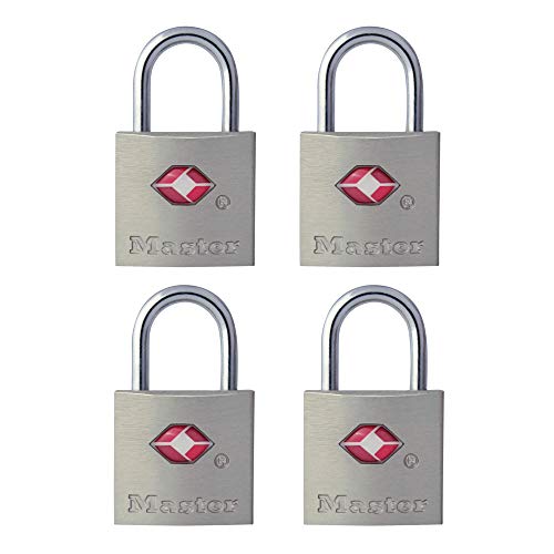 Master Lock TSA-Accepted Luggage Lock, 7/8 in. Wide, 4683Q (Pack of 4) Keyed Padlock, 4 Pack, Brass